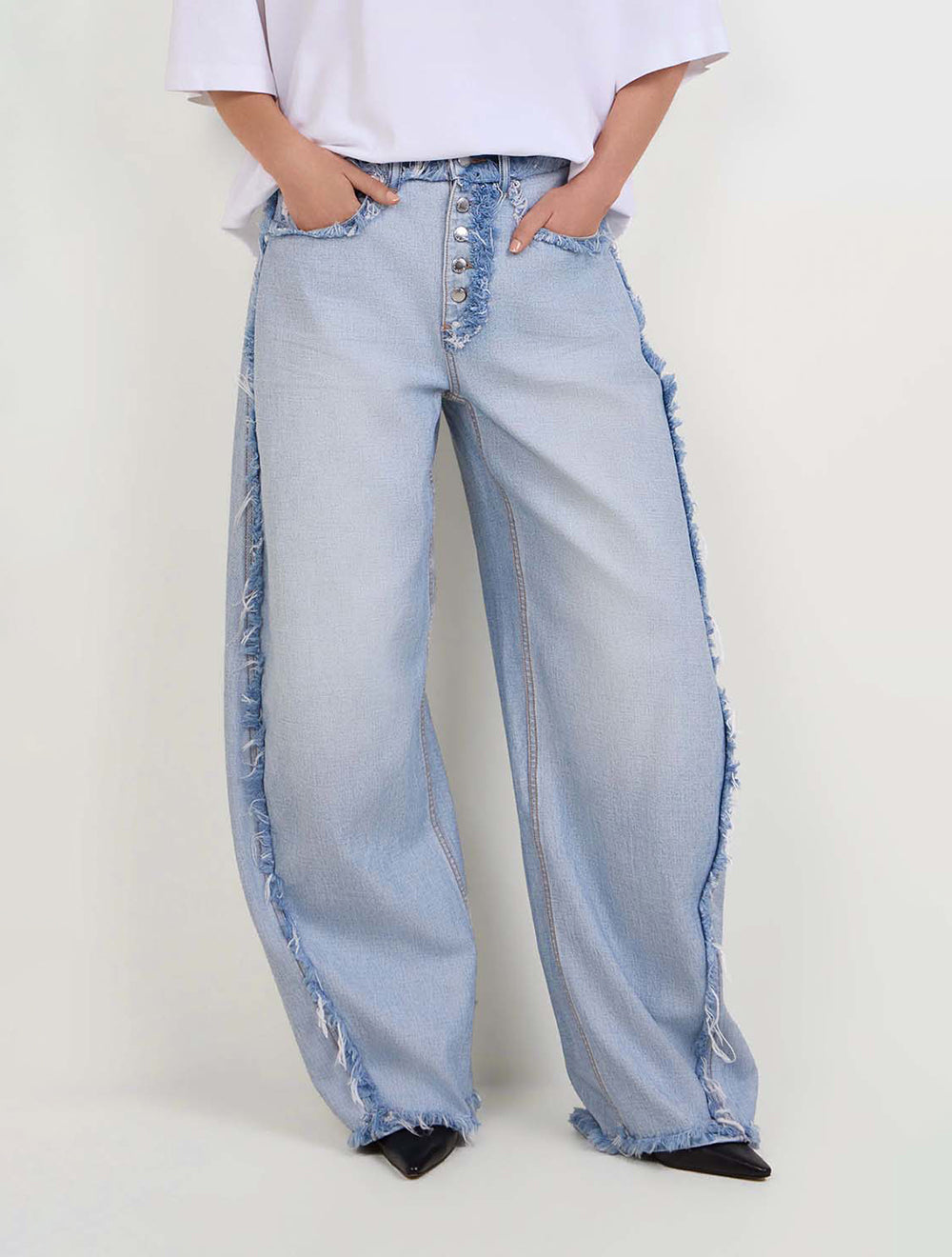 ג'ינס Embossed לוגו Wide-Leg