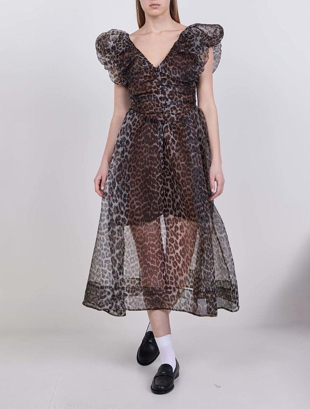 שמלת מידי Textured Organza ארוך כיווצים