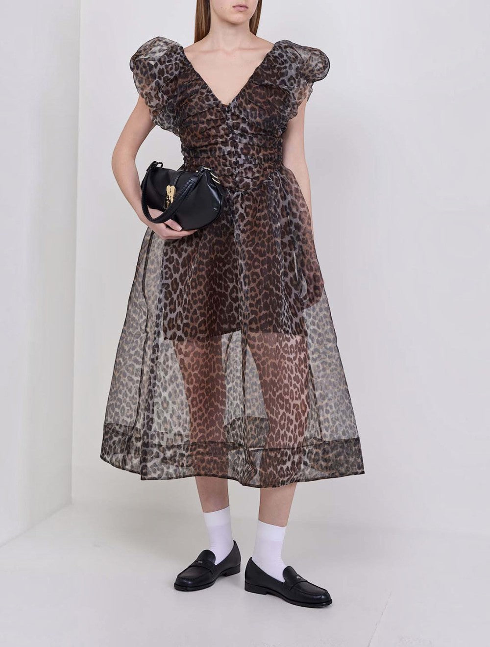 שמלת מידי Textured Organza ארוך כיווצים