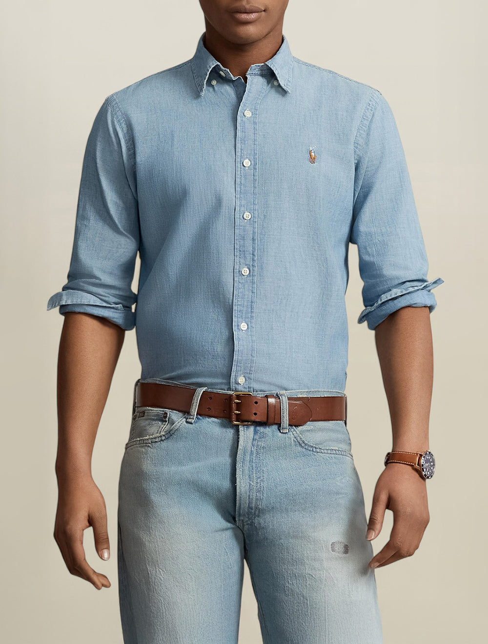 חולצה מכופתרת קסטום פיט Chambray