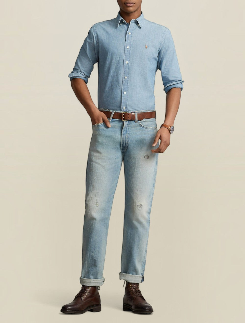 חולצה מכופתרת קסטום פיט Chambray