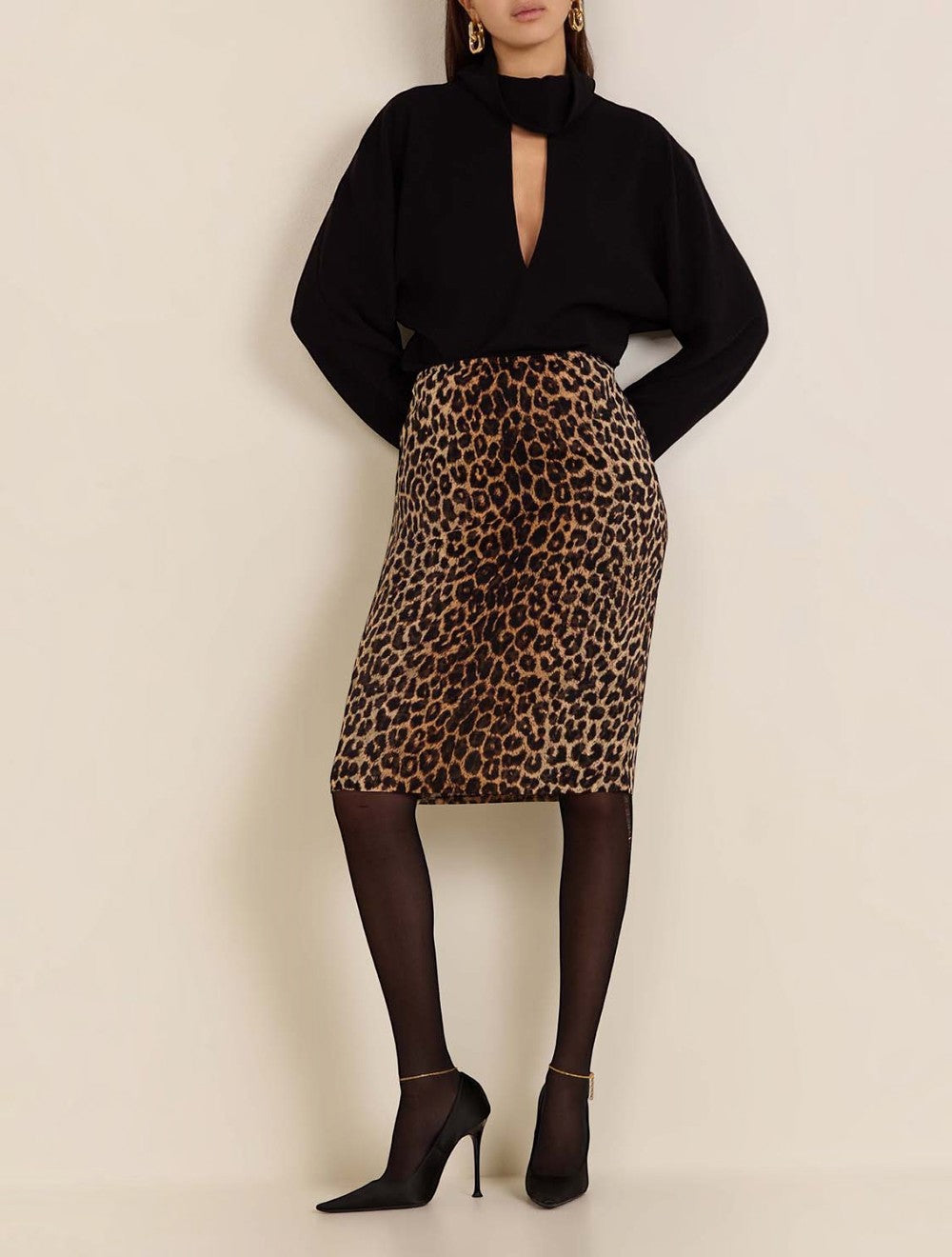 חצאית משי leopard מידי