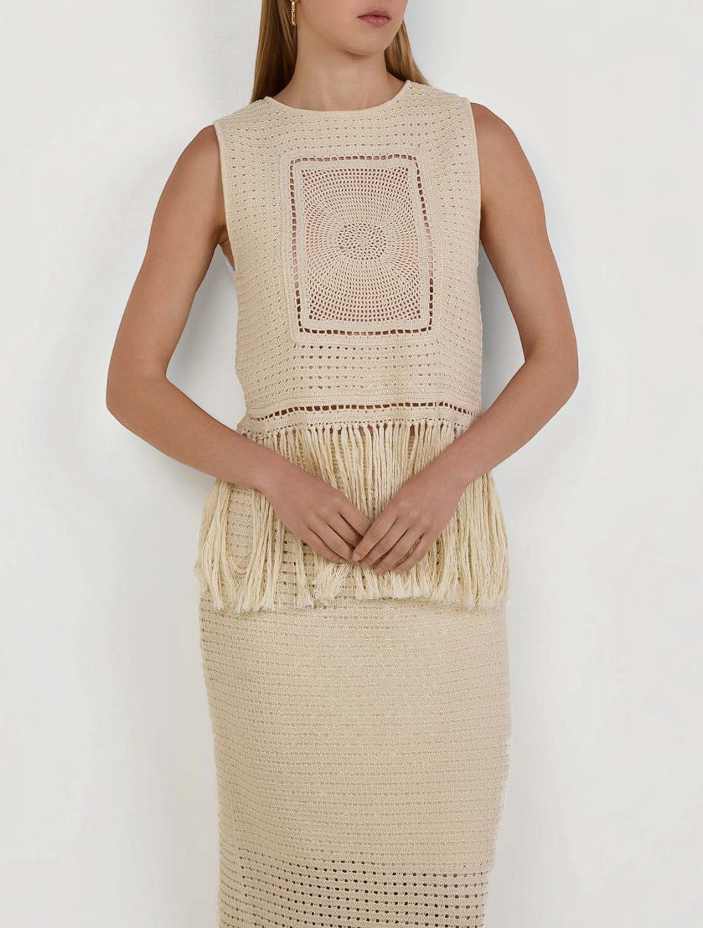גופייה Indra Crochet פרנג' כותנה