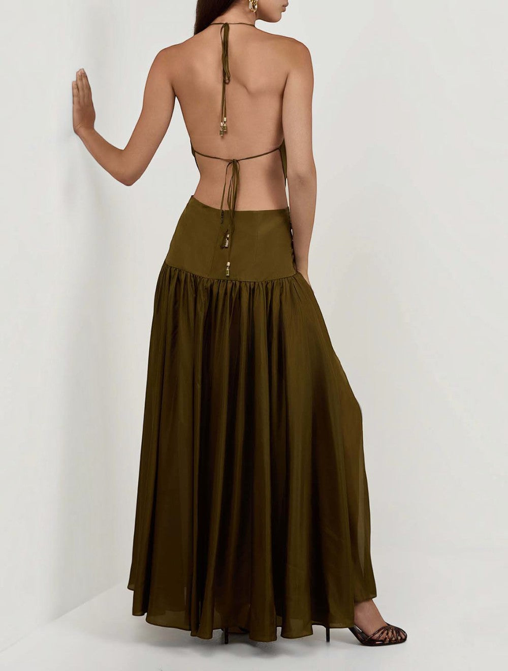 שמלת מקסי Indra Plunge Halter משי