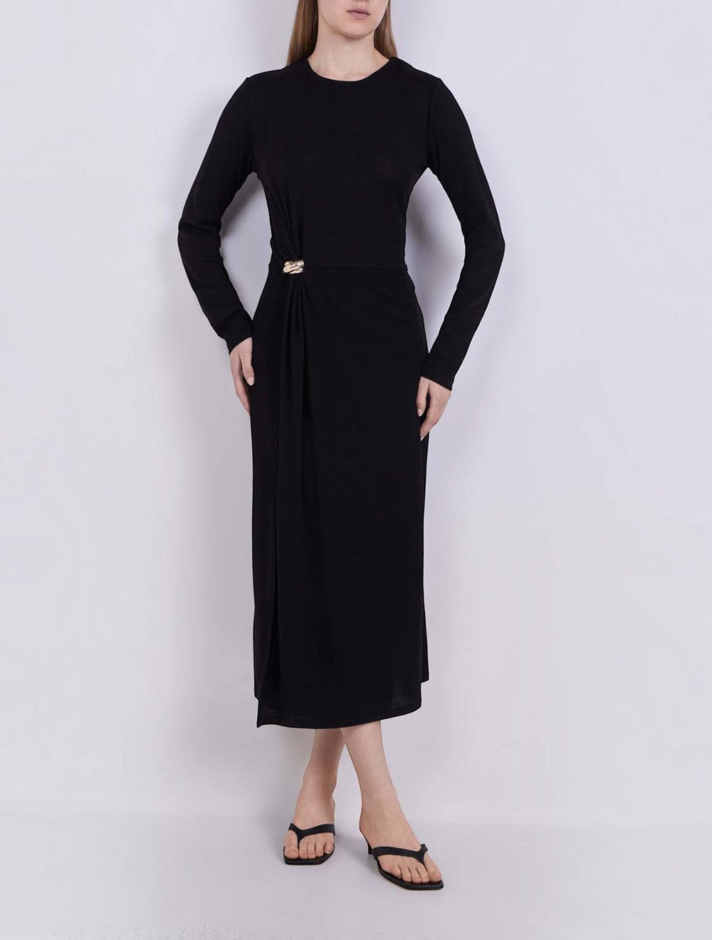 שמלת מקסי צד Drape צמר