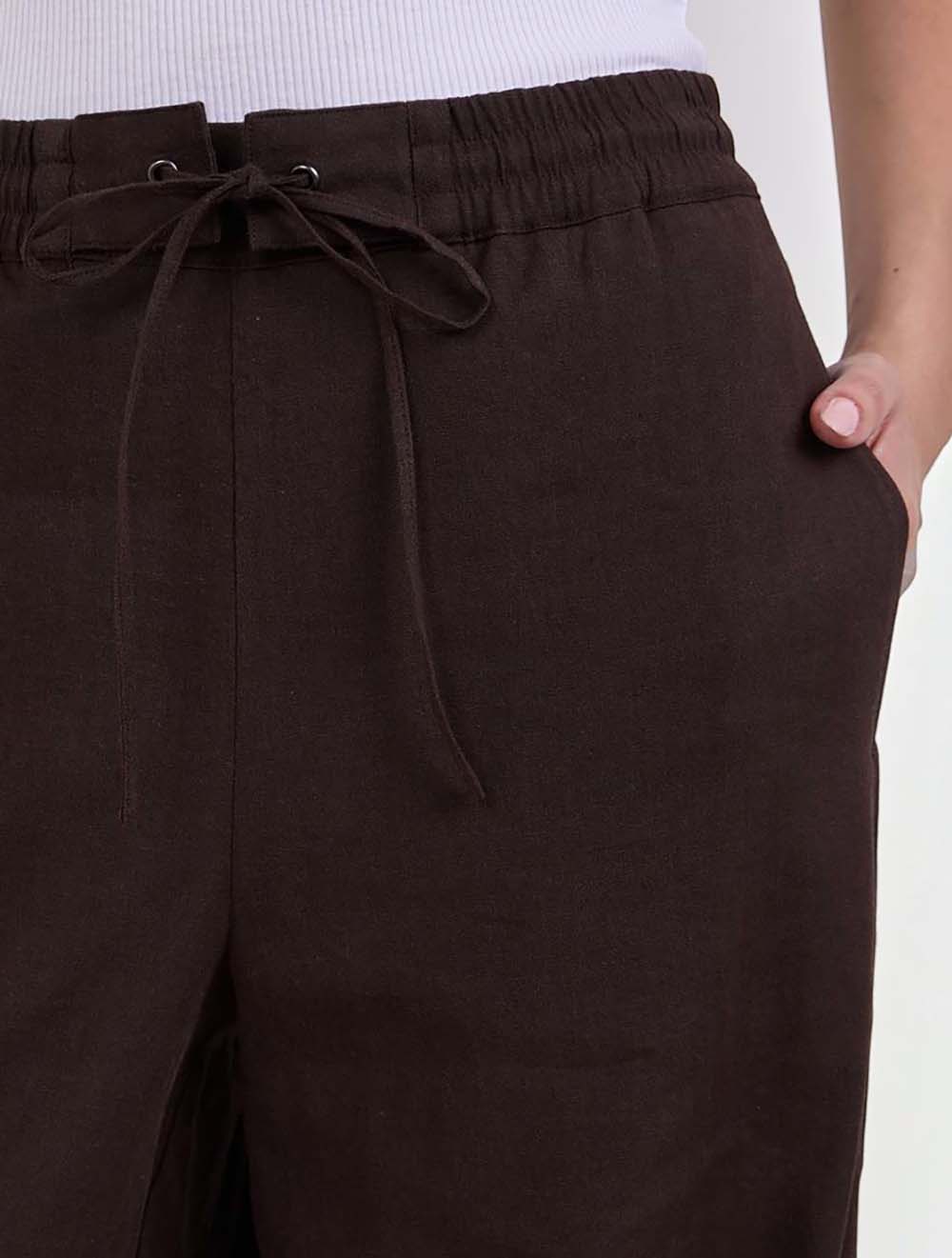 מכנסיים מותן בינוני פשתן בלנד Drawstring