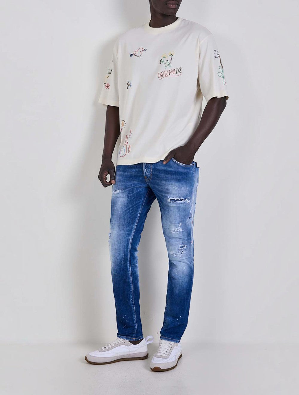 טי שירט Over Size כותנה עם Appliqués