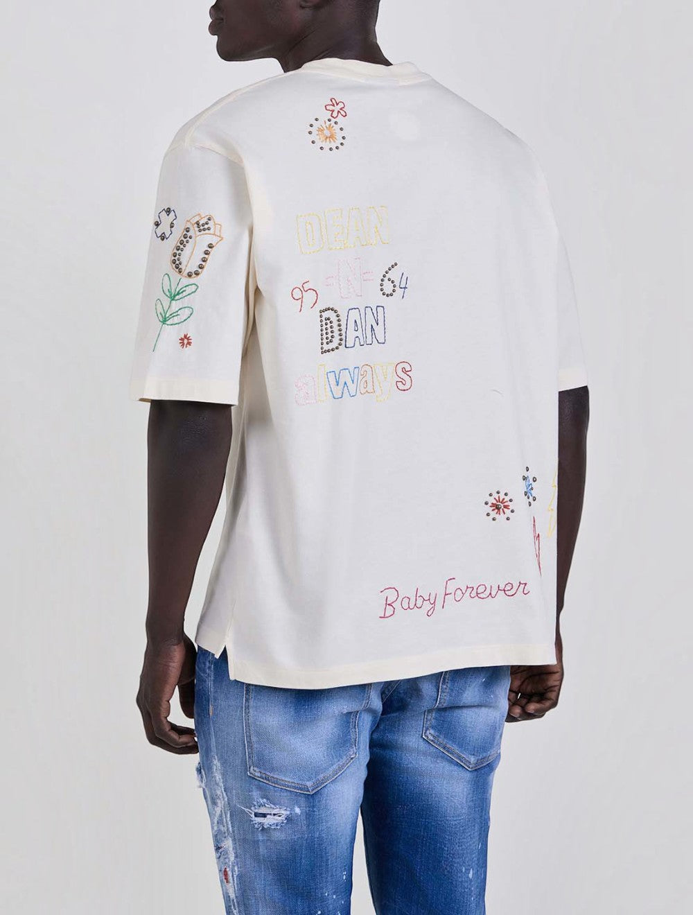 טי שירט Over Size כותנה עם Appliqués