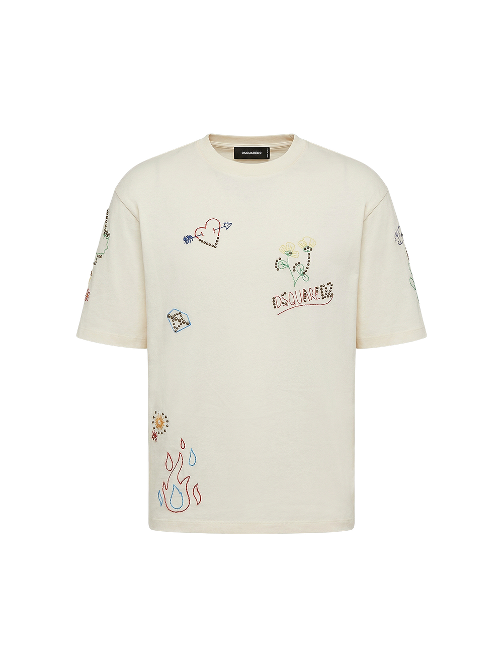 טי שירט Over Size כותנה עם Appliqués