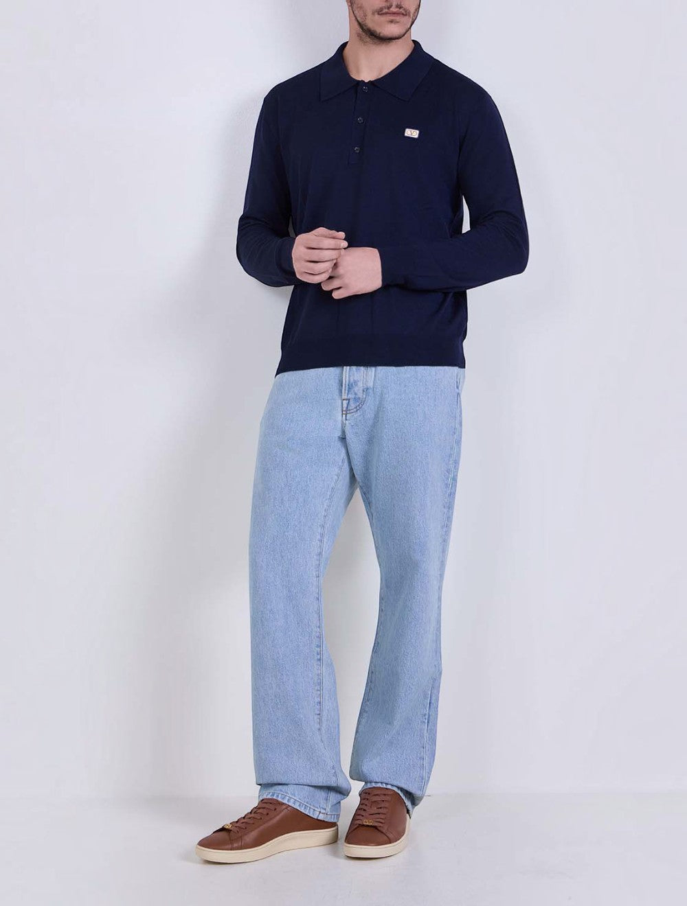 סוודר צמר בתולי חולצת פולו
