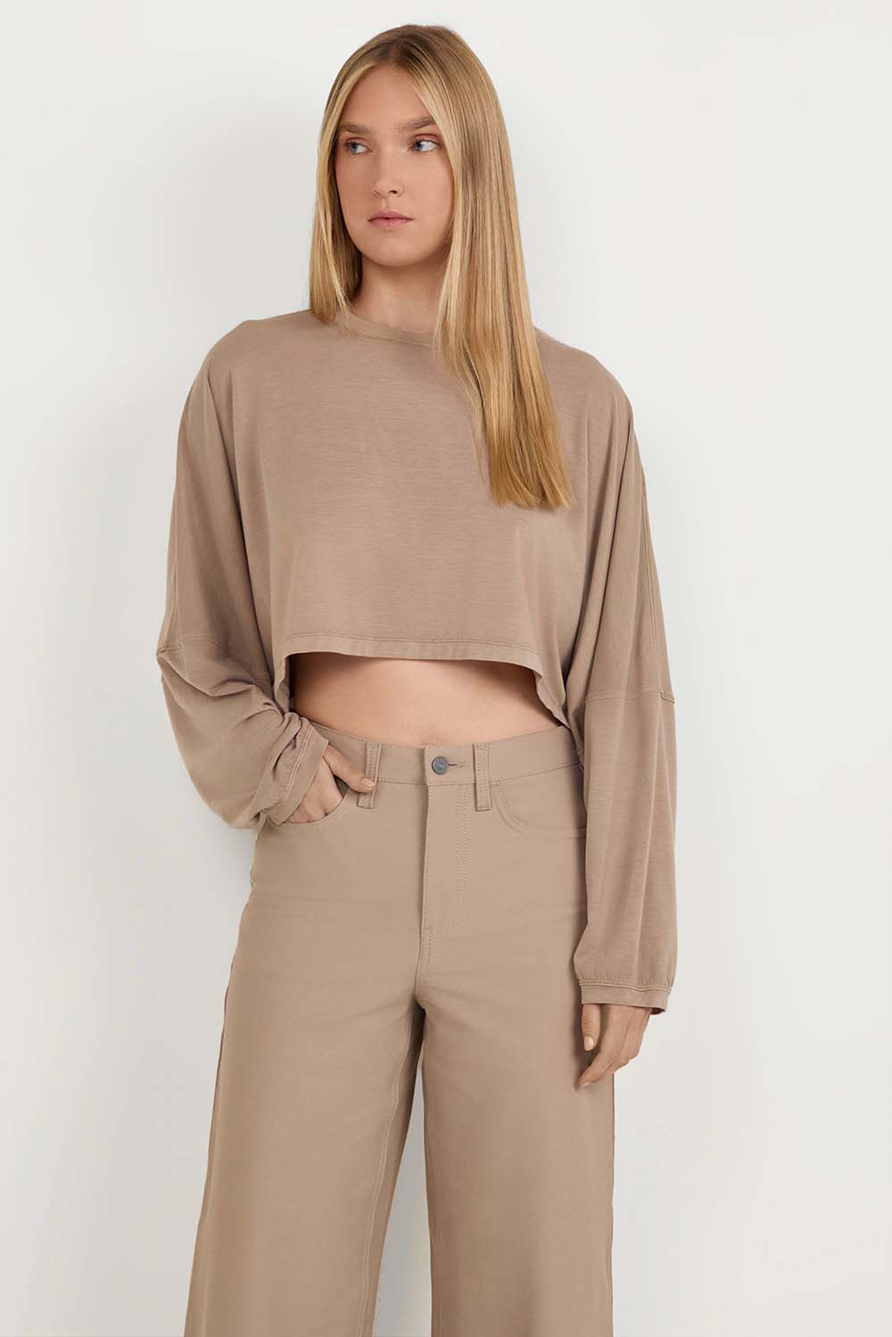 חולצת EasySet שרוול ארוך לוגו Relaxed Fit קרופ