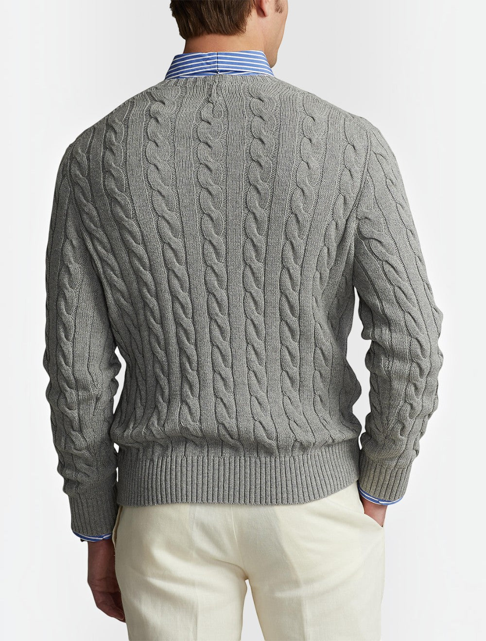 סוודר כותנה בשילוב סריגת צמות