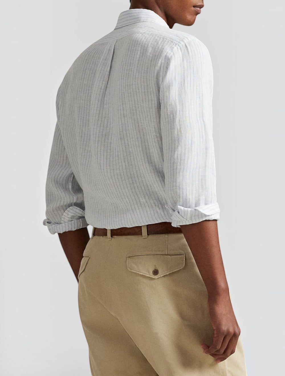 חולצה מכופתרת קסטום פיט בפרינט פסים פשתן