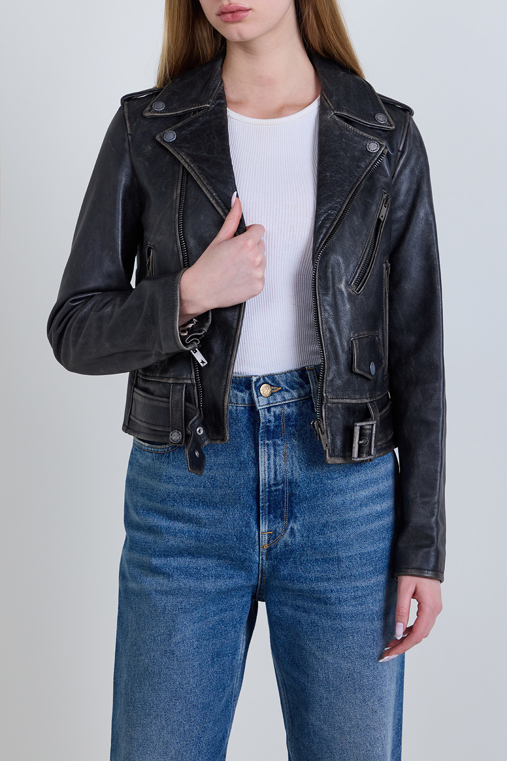 ז'קט סלים עור Biker