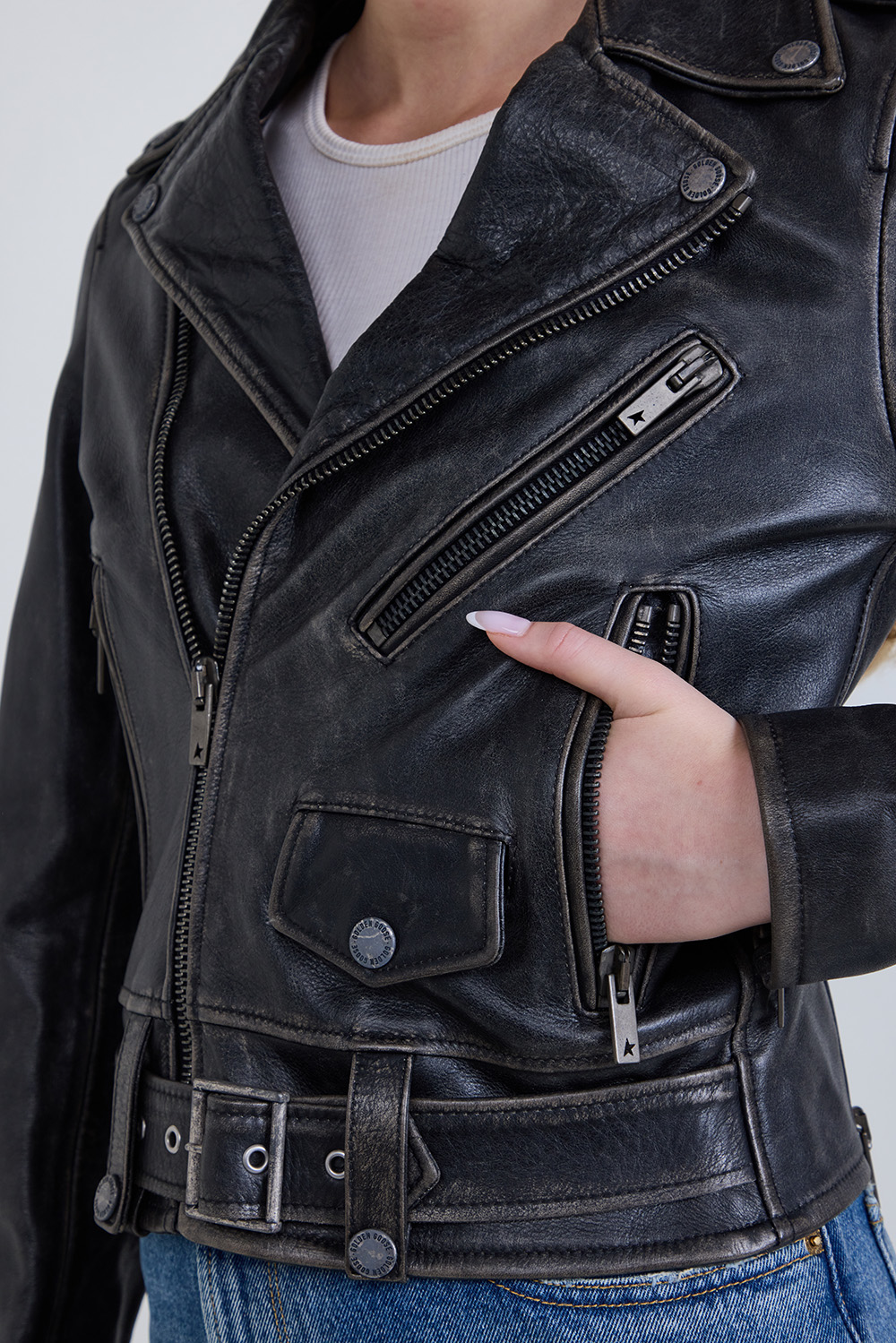 ז'קט סלים עור Biker