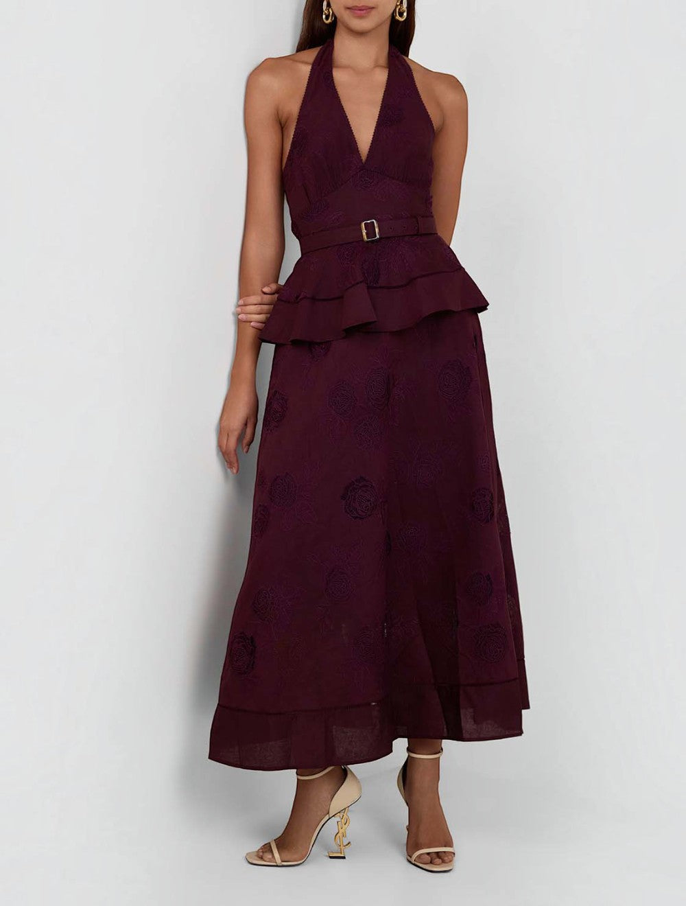 שמלת מידי פשתן בלנד Peplum