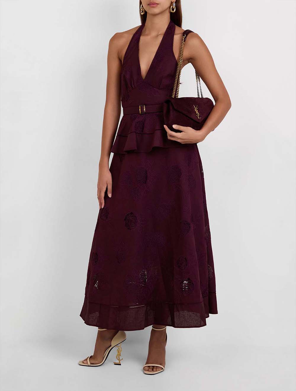 שמלת מידי פשתן בלנד Peplum