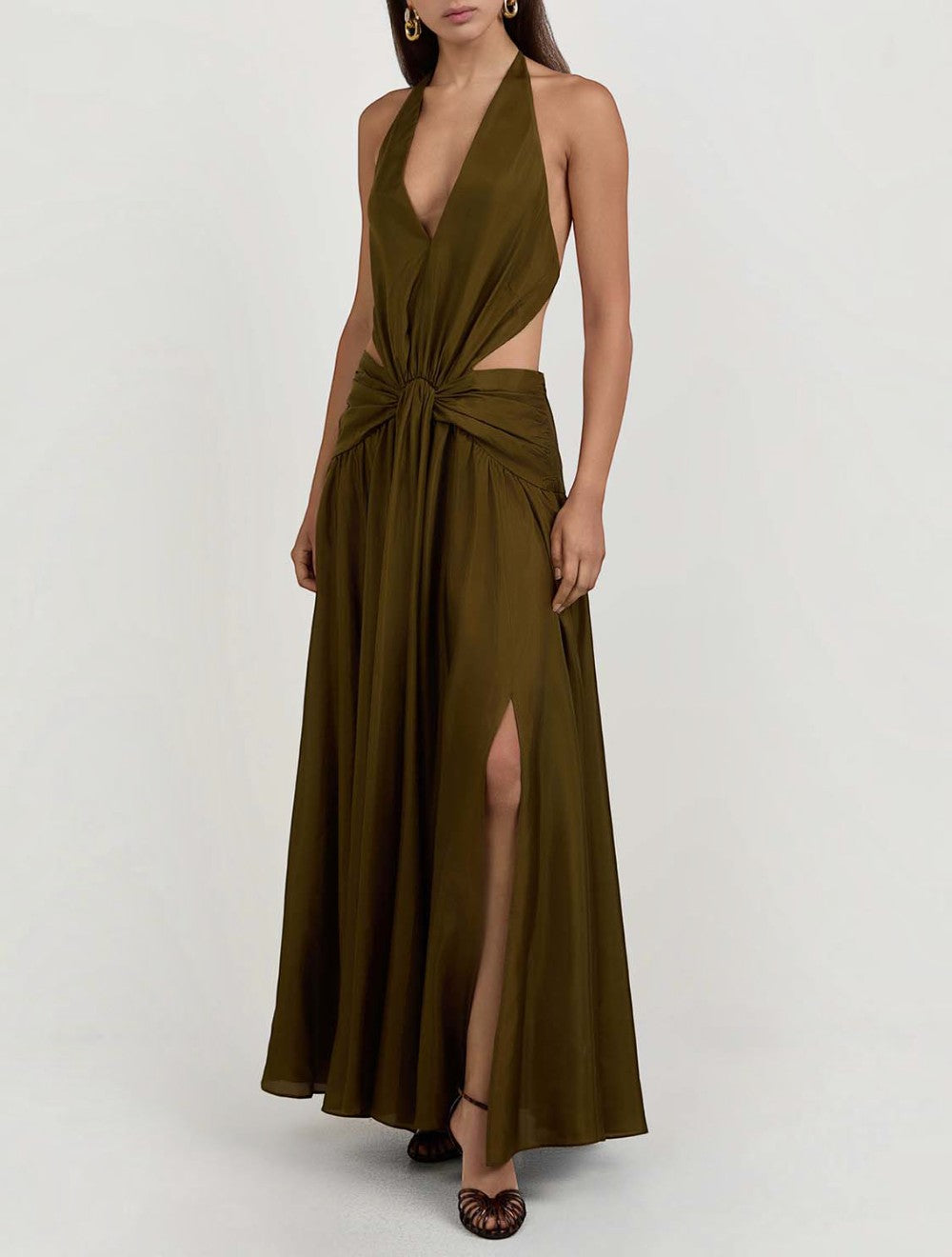 שמלת מקסי Indra Plunge Halter משי
