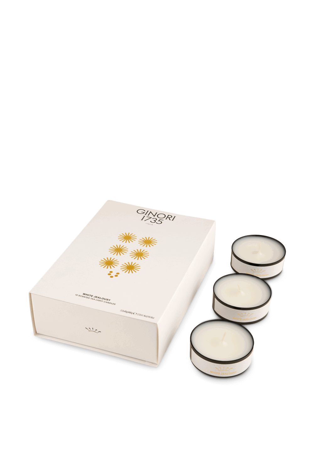 12 White Jealousy Tealight scented candles