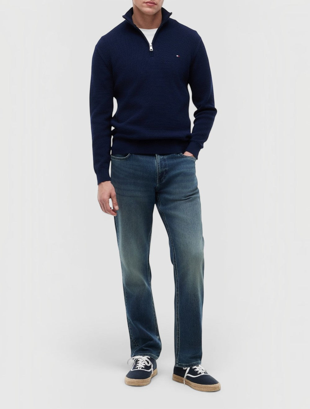 סוודר כותנה עם רוכסן חצי