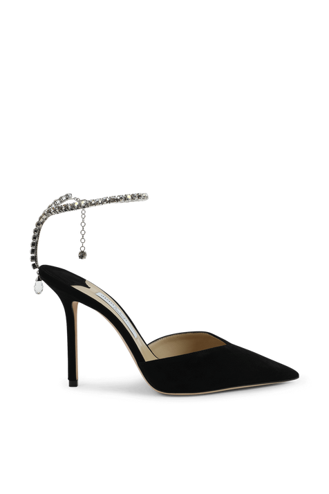 נעלי עקב עם רצועה משובצת קריסטלים בגוון שחור JIMMY CHOO