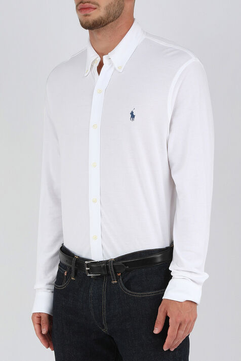 חולצת כפתורים ארוכה לבנה עם לוגו רקום POLO RALPH LAUREN