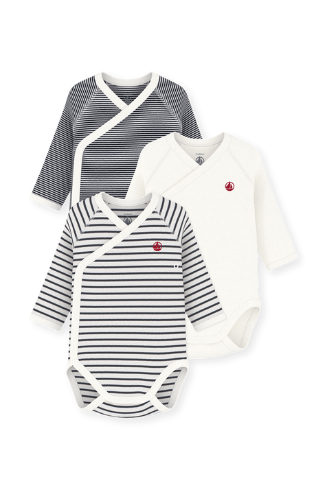 שלושה בגדי גוף ארוכים בסגירת מעטפת - גילאי NB-12 חודשים PETIT BATEAU