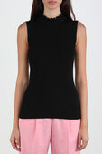 תמונת דוגמן קידמית של Francoise Frill Neck Ribbed Sleeveless Sweater In Black