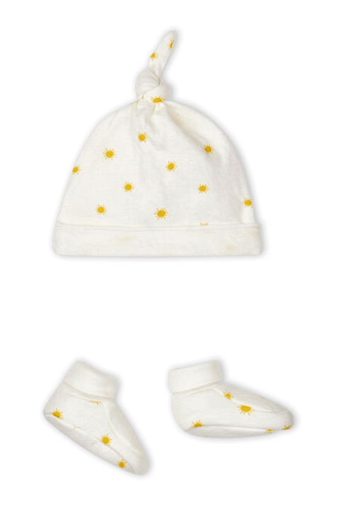 גילאי NB- 18 חודשים סט נעלי בית וכובע גרב לבן עם הדפס שמש PETIT BATEAU