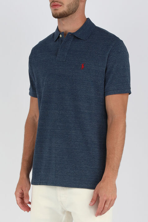 חולצת פולו קצרה כחולה עם לוגו רקום POLO RALPH LAUREN