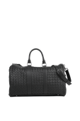 תמונה קידמית של Woven Leather Travel Bag in Black