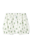 תמונה קידמית של גילאי 3-12 חודשים מכנסיים קצרים לבנים עם עיטורי פרחים ירוקים