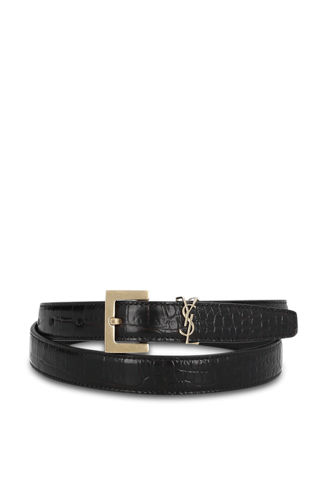 חגורת עור דקה עם אבזם מונוגרמי SAINT LAURENT