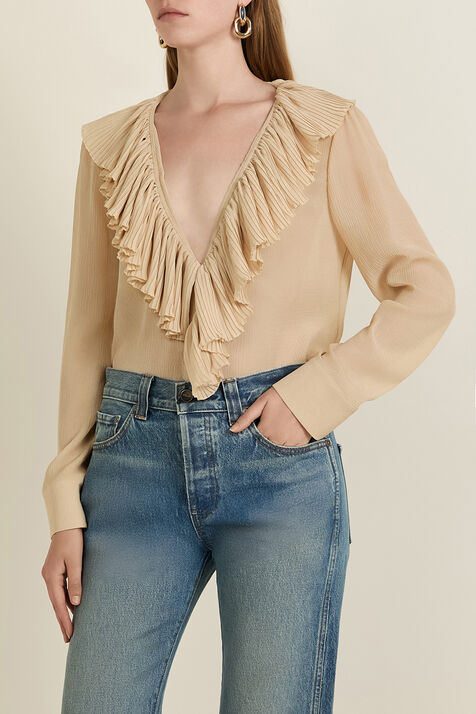 חולצת משי עם צווארון מלמלה