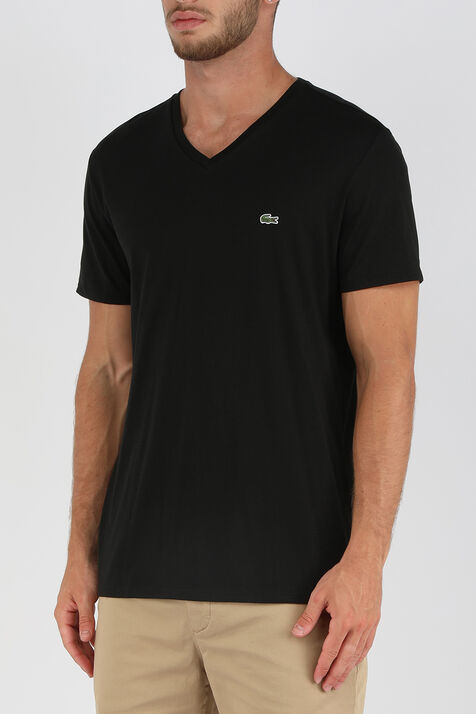חולצת טי שחורה עם לוגו LACOSTE