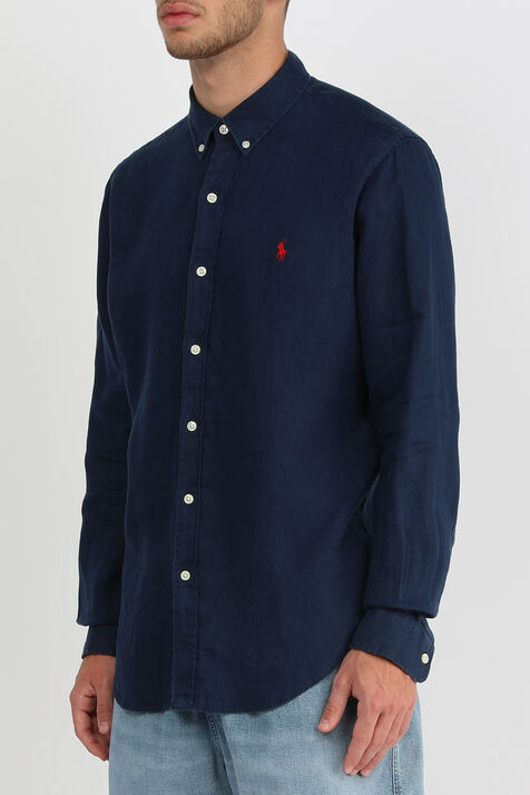 חולצת פשתן מכופתרת כחולה POLO RALPH LAUREN