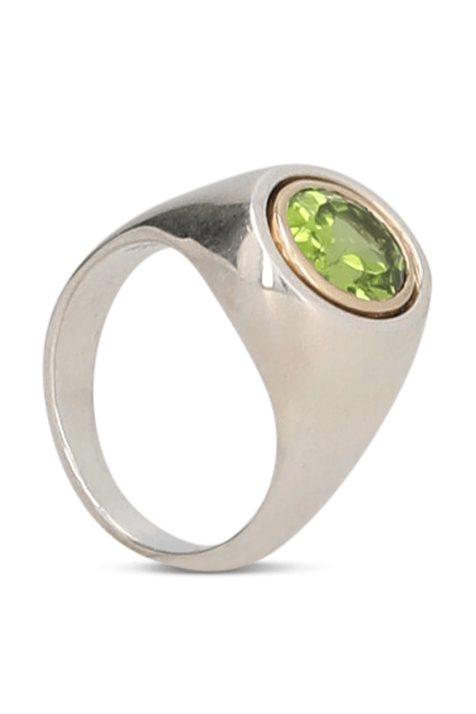 טבעת כסף סטרלינג 925, זהב 18 קראט ואבן פרידוט M.COHEN