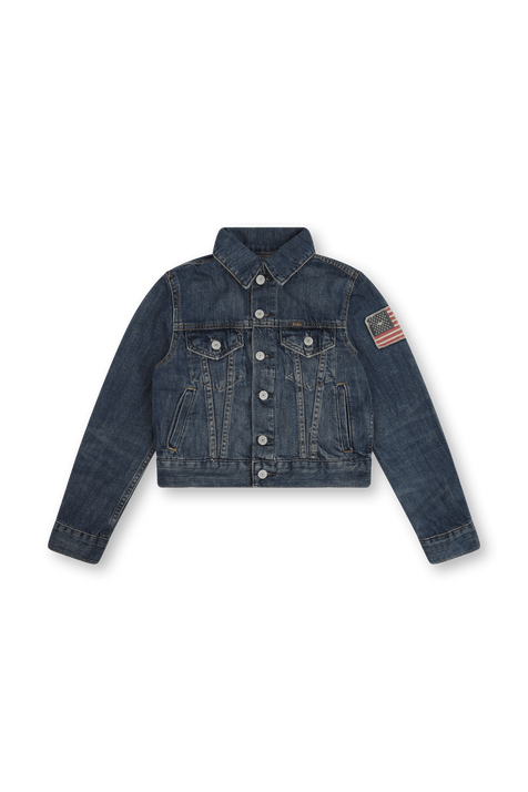 גילאי 8-16 ז'קט ג'ינס עם דגל ארה\"ב בשטיפה כהה POLO RALPH LAUREN KIDS