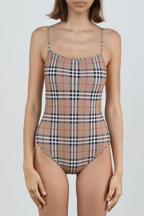 בגד ים משבצות שלם בגוון חום BURBERRY