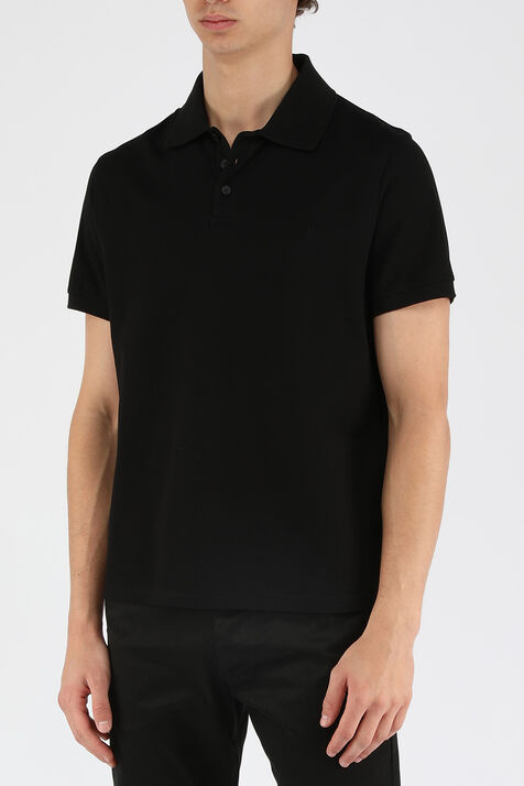חולצת פולו שחורה עם לוגו רקום SAINT LAURENT