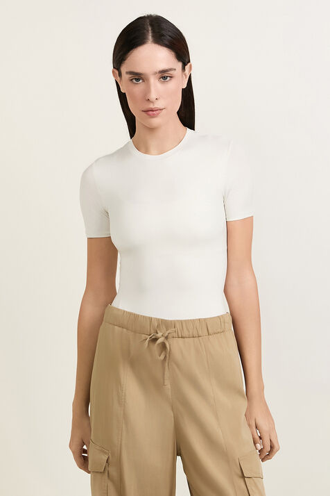 Nulu Short-Sleeve Crew Thong Bodysuit