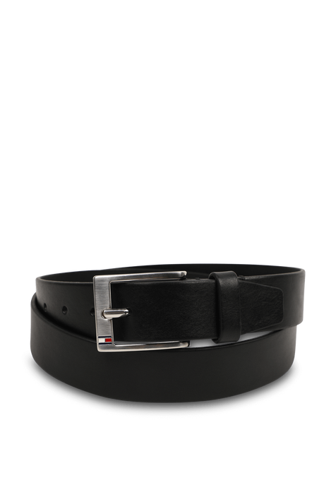 חגורת עור שחורה עם אבזם כסוף TOMMY HILFIGER