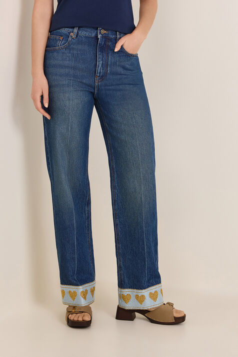 מכנסי ג`ינס עם רקמה בגזרה ישרה VALENTINO