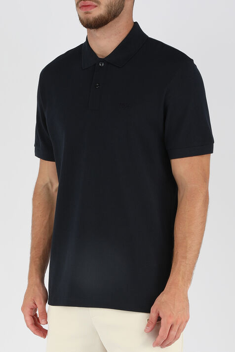 חולצת פולו קצרה מכותנה עם לוגו רקום BOSS