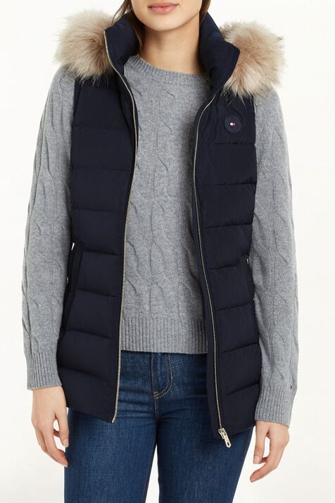 וסט פוך עם צווארון פרווה טבעונית TOMMY HILFIGER