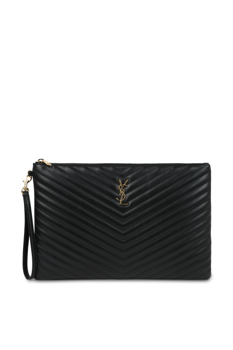 תיק קלאץ' שחור עם תפרי קווילט SAINT LAURENT