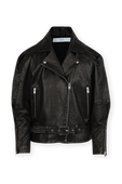 תמונה קידמית של Kabuki Oversized Puff Sleeve Leather Jacket In Black