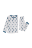 תמונת פנים של סט פיג'מת קטיפה ארוך עם הדפס - גילאי 2-5