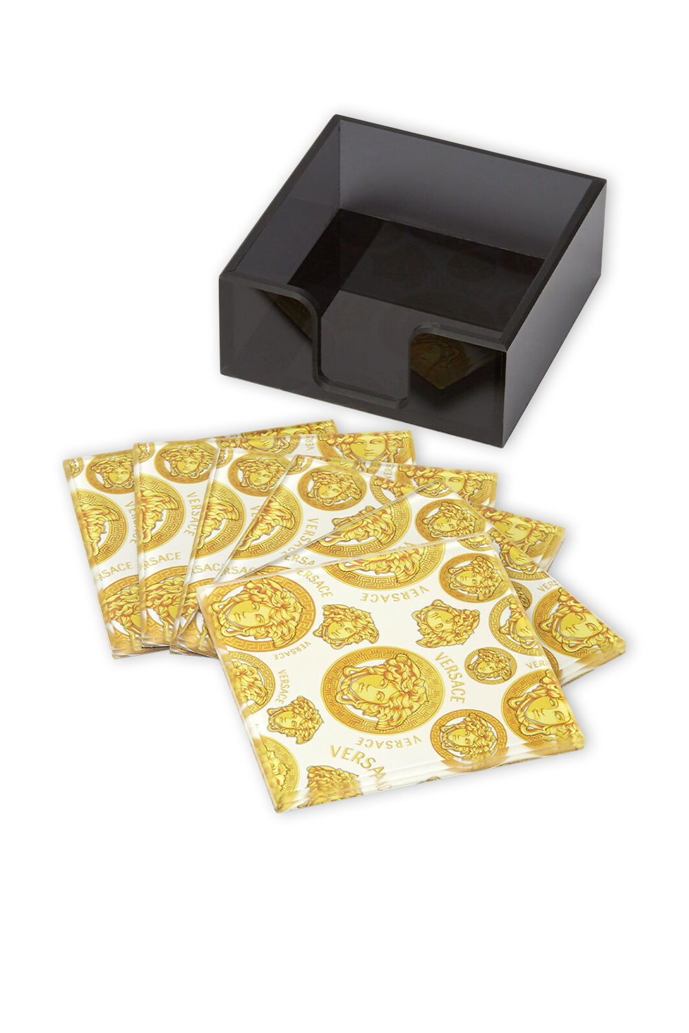 תמונה אחורית של סט שש תחתיות לכוסות ממותגות