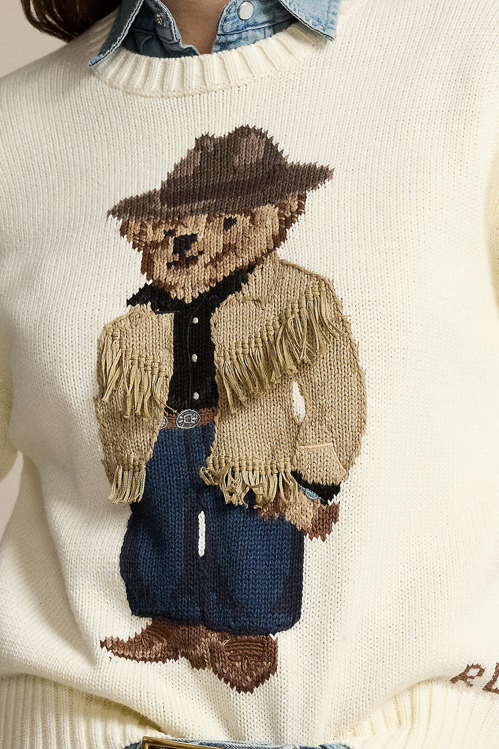 תמונת תקריב דוגמן של סריג כותנה דב פולו